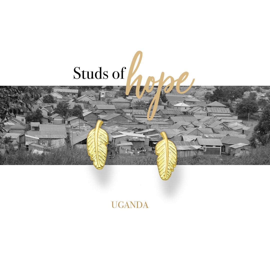 Uganda Gold Feather Stud Earrings