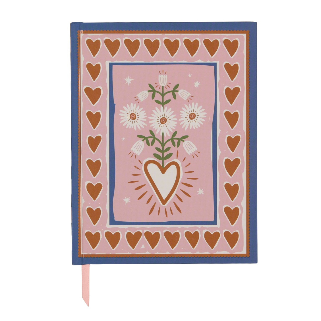 A Dopo Hearts lined journal with heart design cover and pink ribbon bookmark, 192 pages, compact 15x19.5 cm notebook
