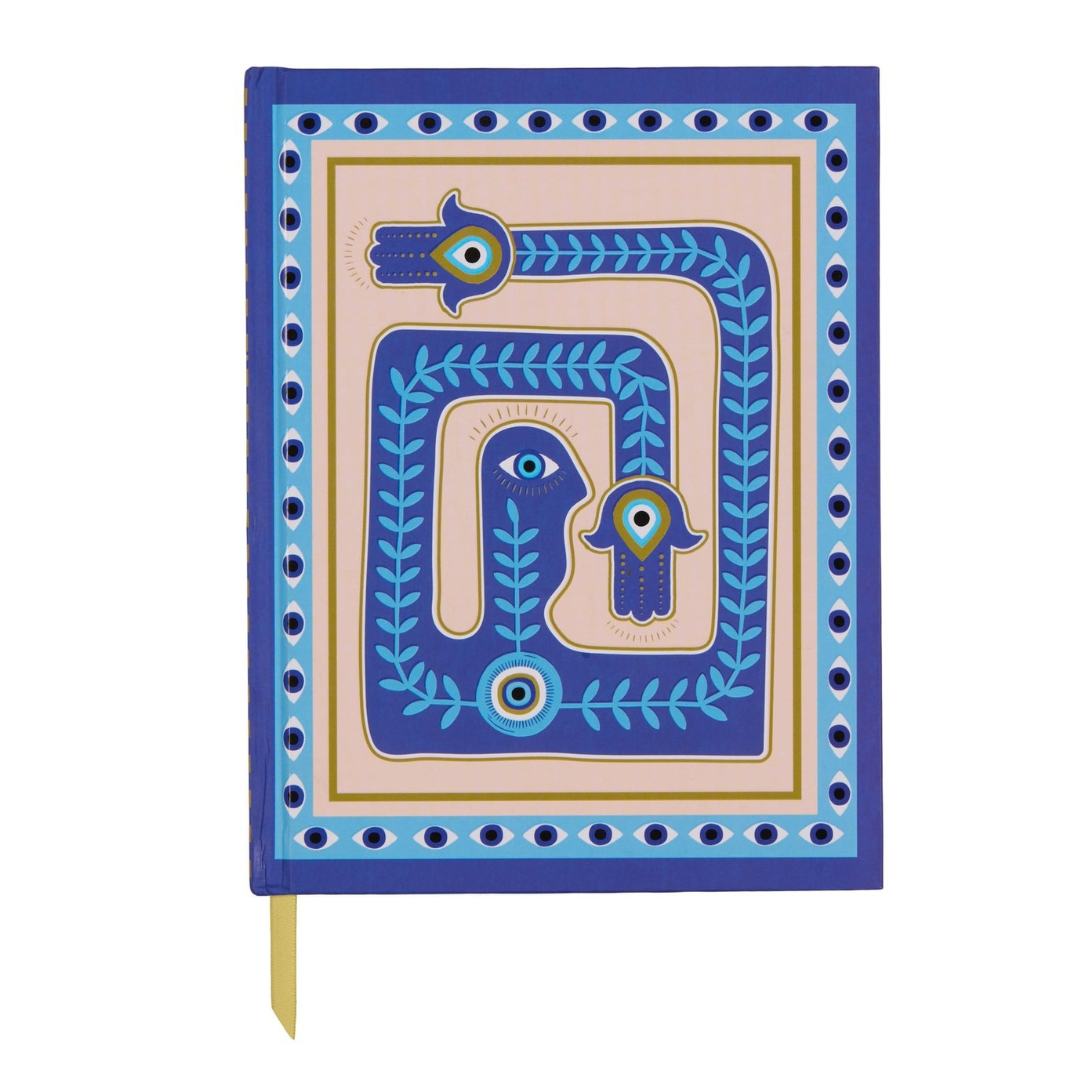 A Dopo Eye lined journal with mystical eye design cover and gold ribbon bookmark, 192 pages, compact 15x19.5 cm notebook