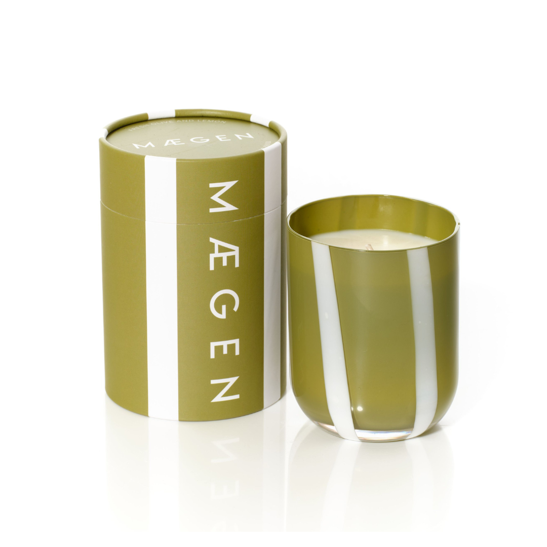 Fresh Olive &amp; Lemon Atina Striped Candle