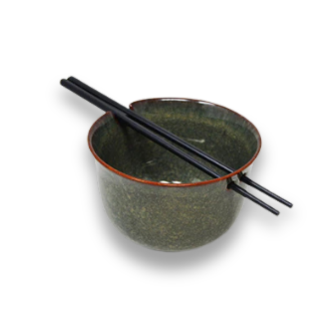Ceramic Noodle Bowl with Chopsticks - Set of 2