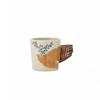 Nature Hezha espresso cup on a white background, featuring a delicate bird motif with wings as handles. Hand-decorated, unique ceramic cups ideal for espresso or decorative display.