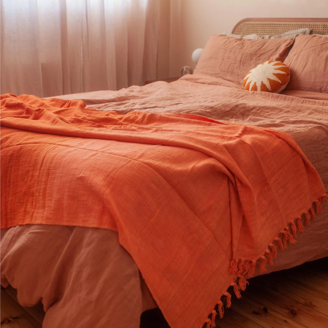 Gradient Sunrise Orange &amp; Pink Cotton Blanket