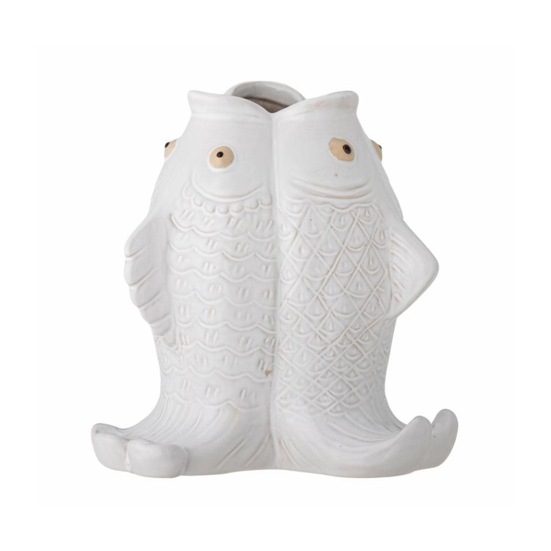 Fili Vase – White stoneware ceramic vase shaped like three fish, decorative and ocean-inspired