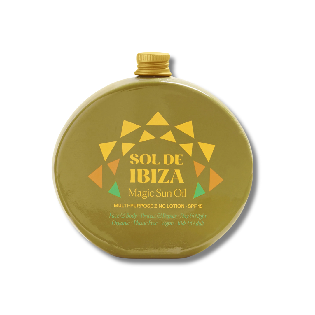 Sol de Ibiza Magic Sun Oil SPF15 – natural vegan sunscreen against white background