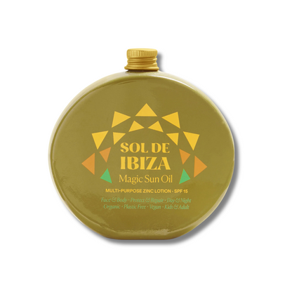 Sol de Ibiza Magic Sun Oil SPF15 – natural vegan sunscreen against white background
