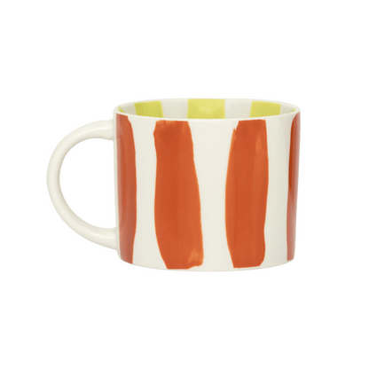 Ceramic Mug with Orange striped outside and olive striped inside