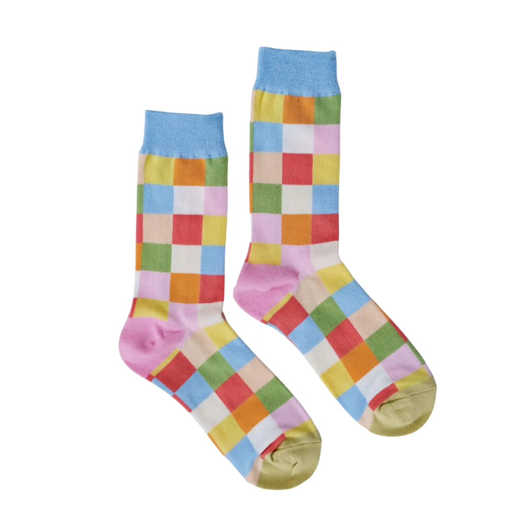 Rainbow Check Cotton Crew Socks