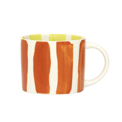 Ceramic Mug with Orange striped outside and olive striped inside