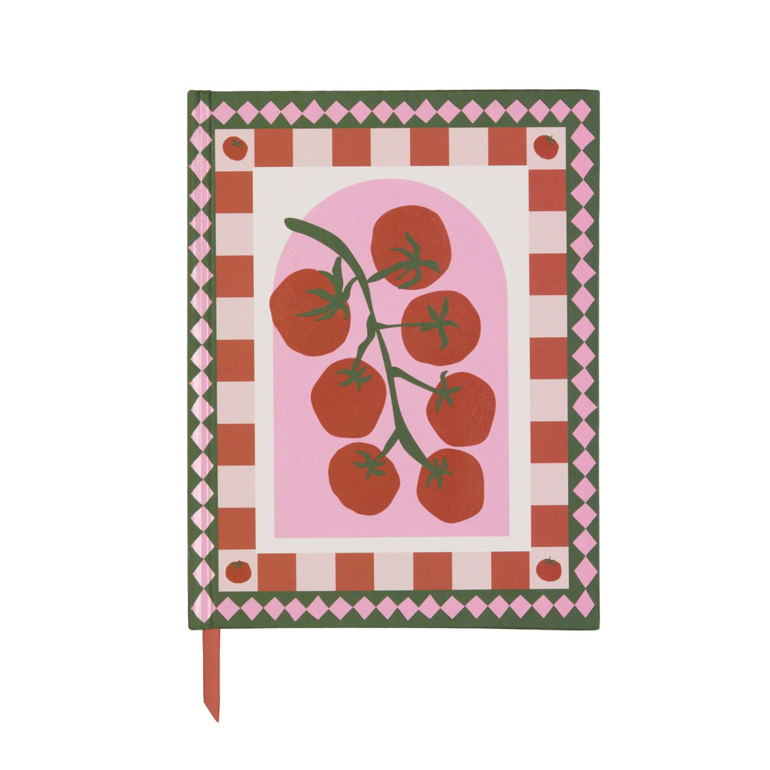 A Dopo Tomato lined journal with tomato design cover and red ribbon bookmark, 192 pages, compact 15x19.5 cm notebook