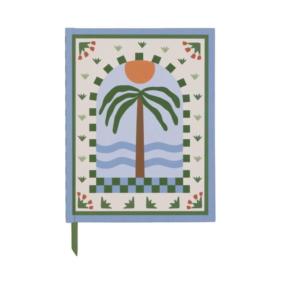 A Dopo Palm lined journal with palm design cover and green ribbon bookmark, 192 pages, compact 15x19.5 cm notebook