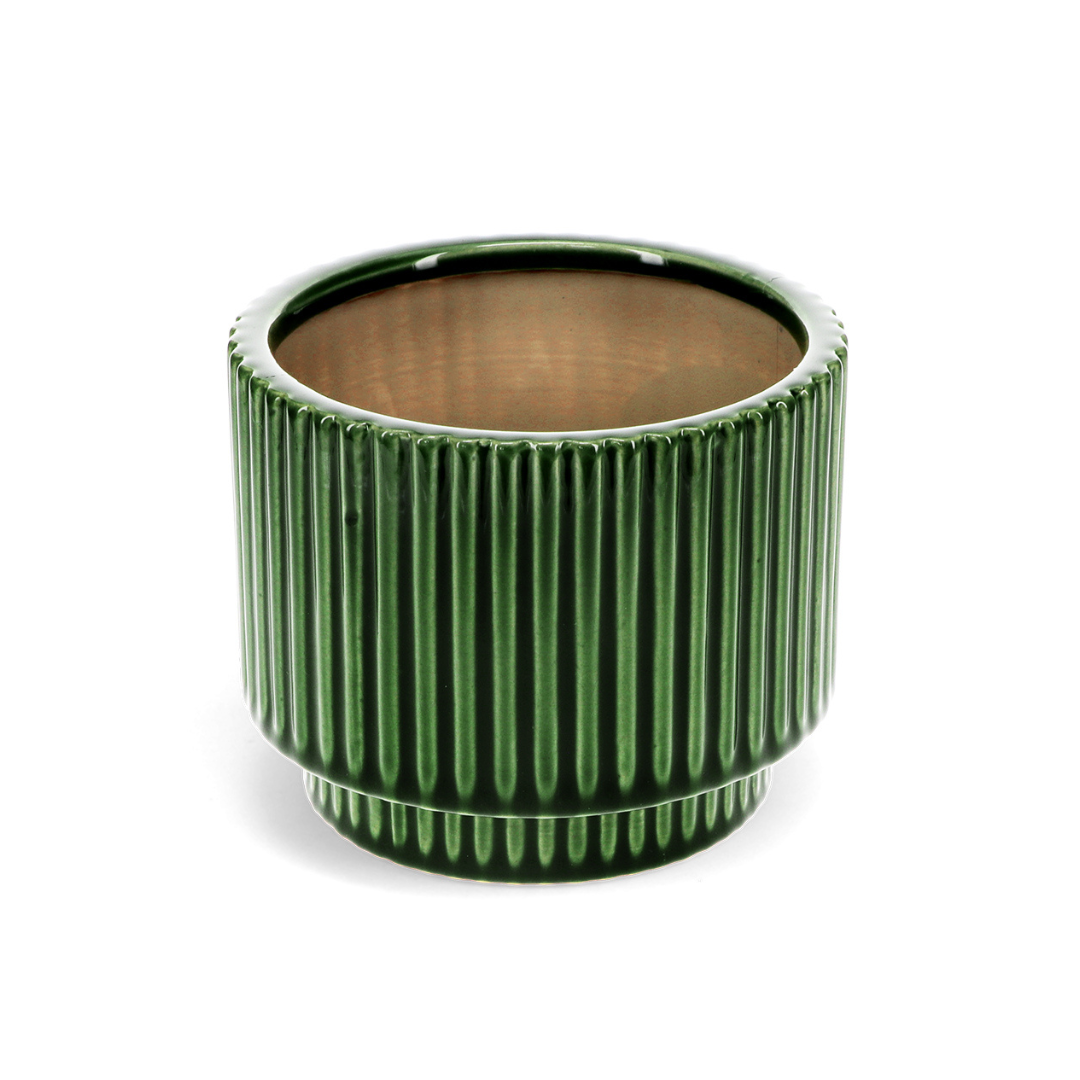 Ridged Green Plant Pot