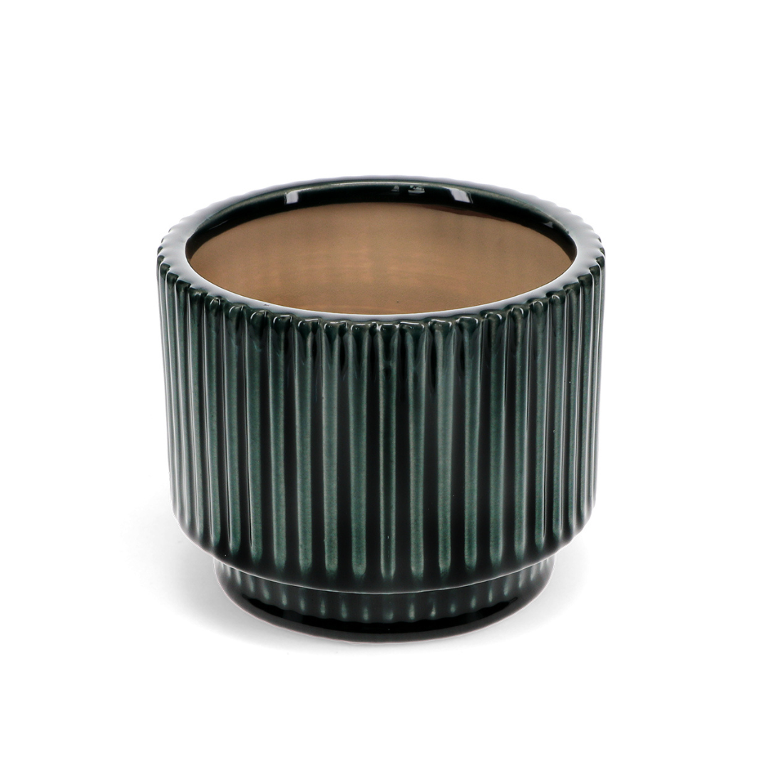 Ridged Dark Green Plant Pot