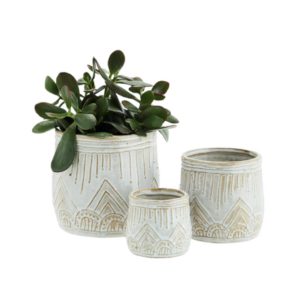 White Natural Stoneware Flower Pots