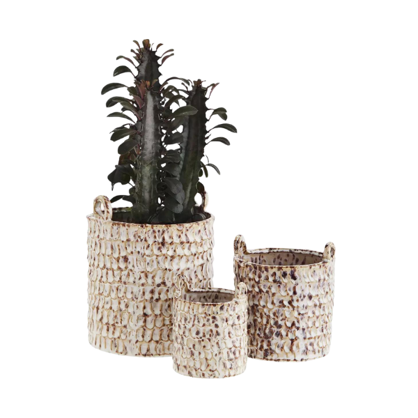 Speckled Brown Stoneware Flower Pots