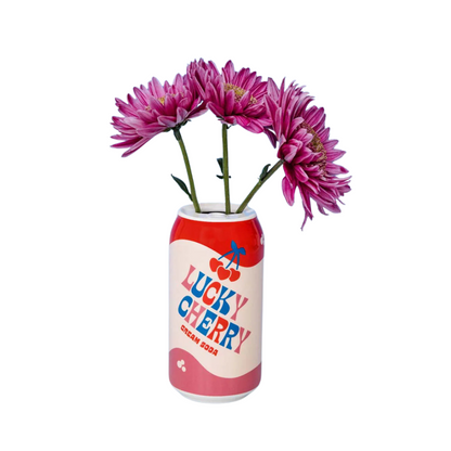 A hand-painted ceramic vase with a &