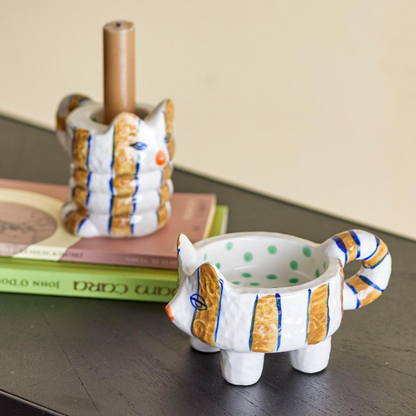 Caty Candle Holder, Brown, Stoneware