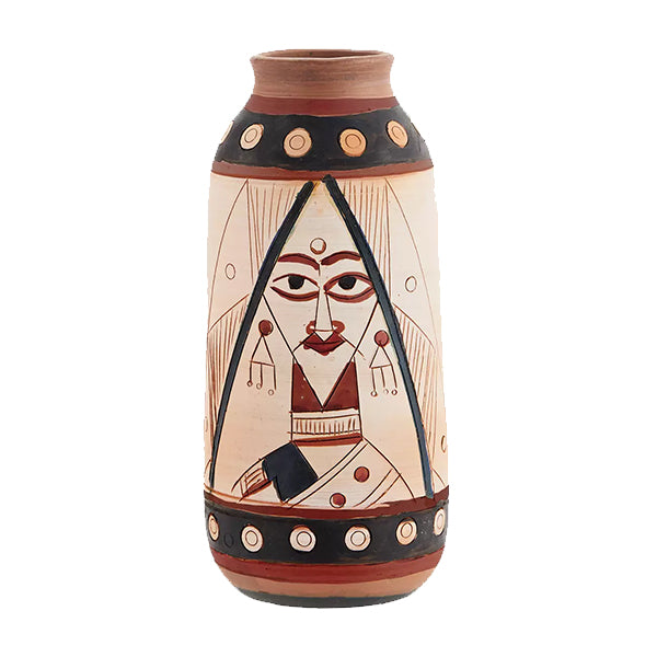 Hand painted Terracotta Vase White, Black and Burnt Red