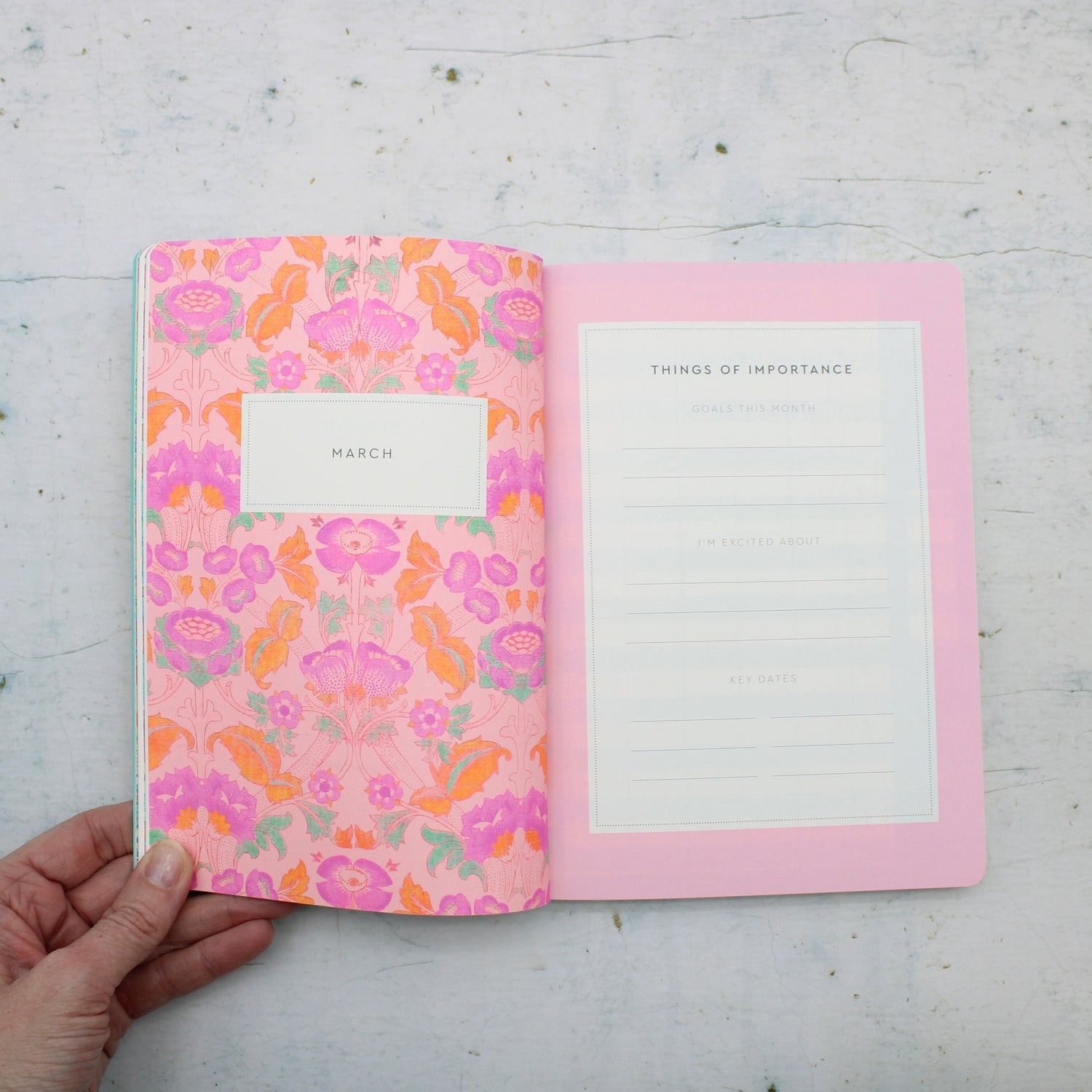  Indide view of the A5 2026 diary with neon floral ornate garden design inspired by V&amp;A archives