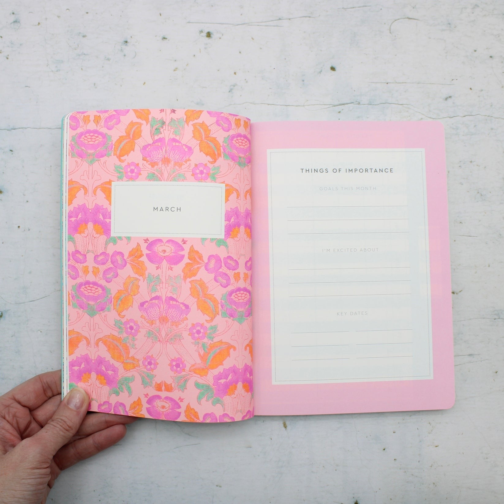  Indide view of the A5 2026 diary with neon floral ornate garden design inspired by V&amp;A archives