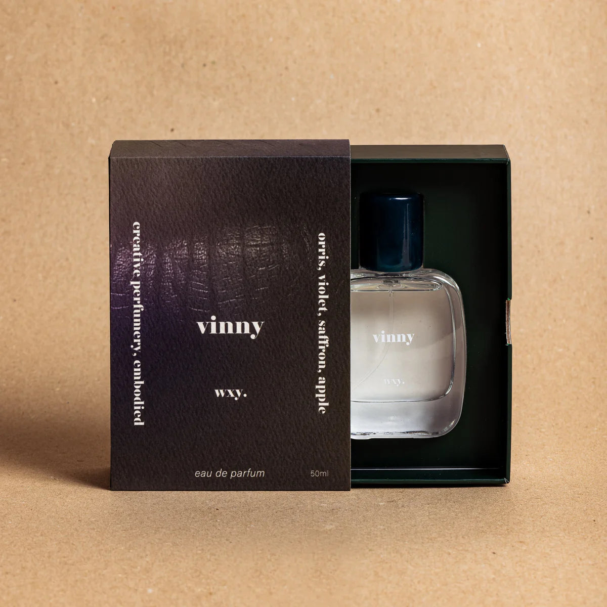 Vinny Eau de Parfum 50ml bottle inside the gift box– elegant luxury fragrance