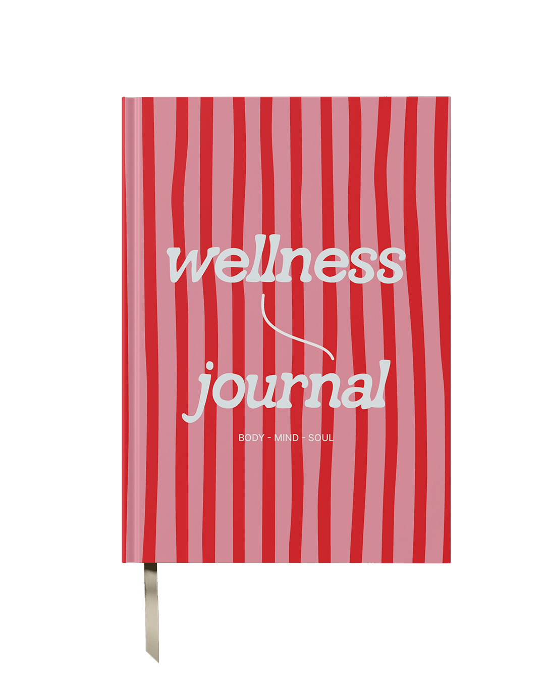 Red and pink striped wellness journal on a white background