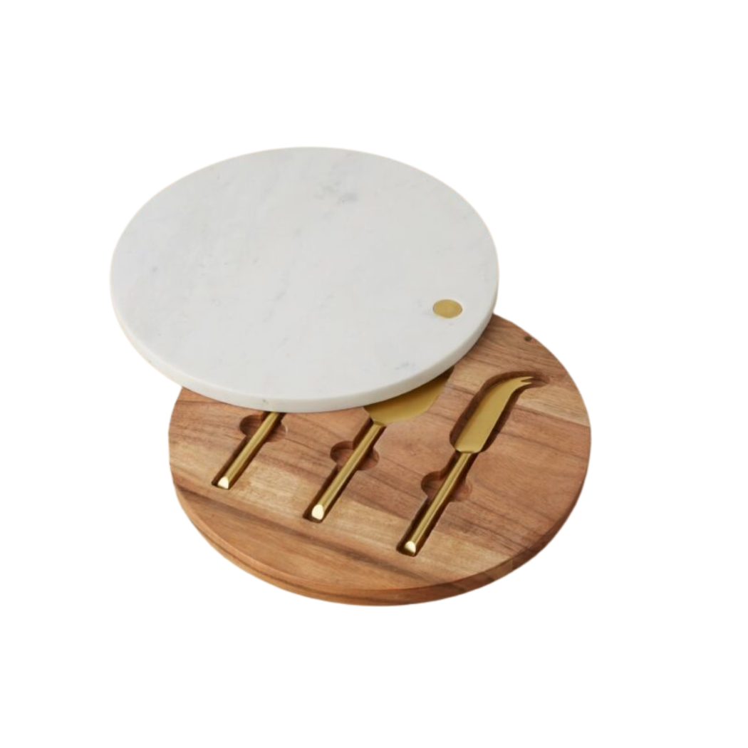 Swivel Marble Board with 3 Cheese utensils set