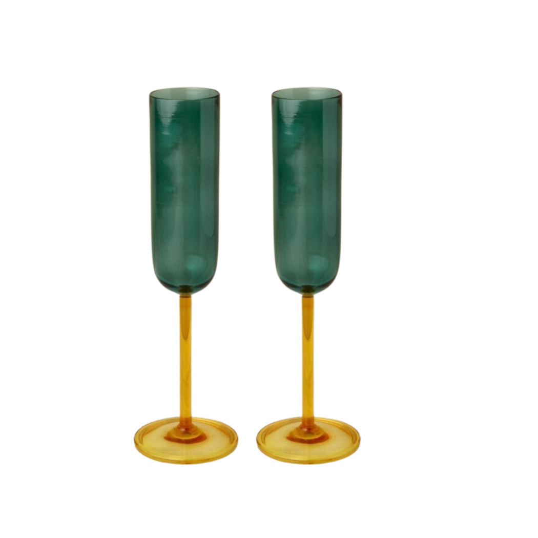 Green and Ochre Champagne Flute