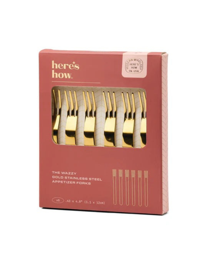 Wazzy Appetizer Forks set of 6 displayed in elegant gift box