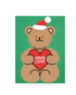Xmas Love Die Cut Christmas Card featuring teddy bear with heart, Santa hat, A6 size, 300gsm Tintoretto Gesso paper, recycled brown envelope, eco-friendly