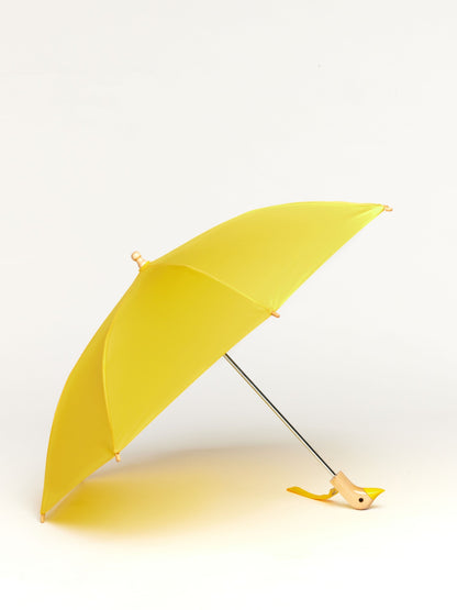 The Duckling children’s umbrella in bright yellow with recycled plastic canopy and wooden handle