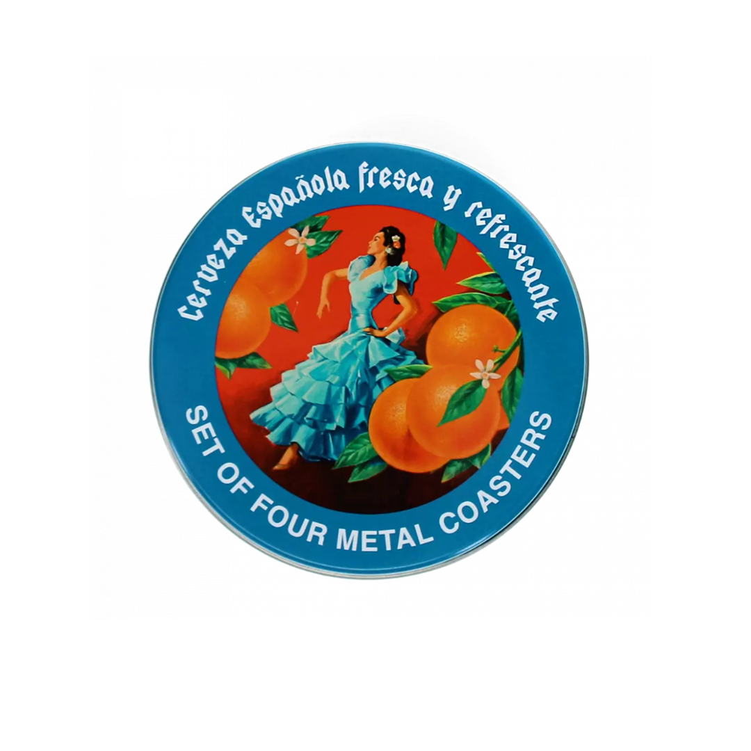 Metal Round Coaster Cerveza Set of 4