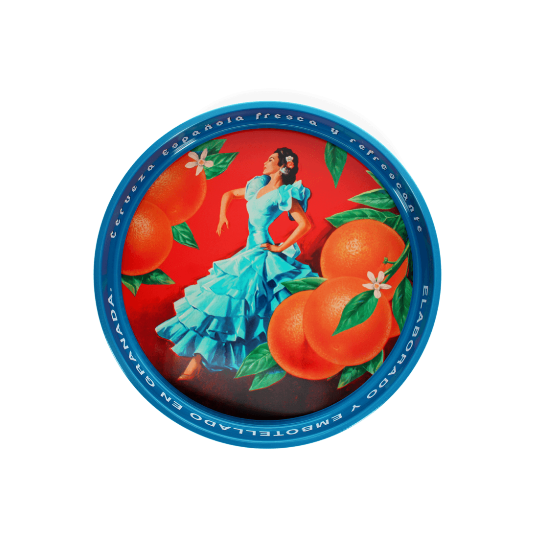 Round Metal Serving Tray Cerveza