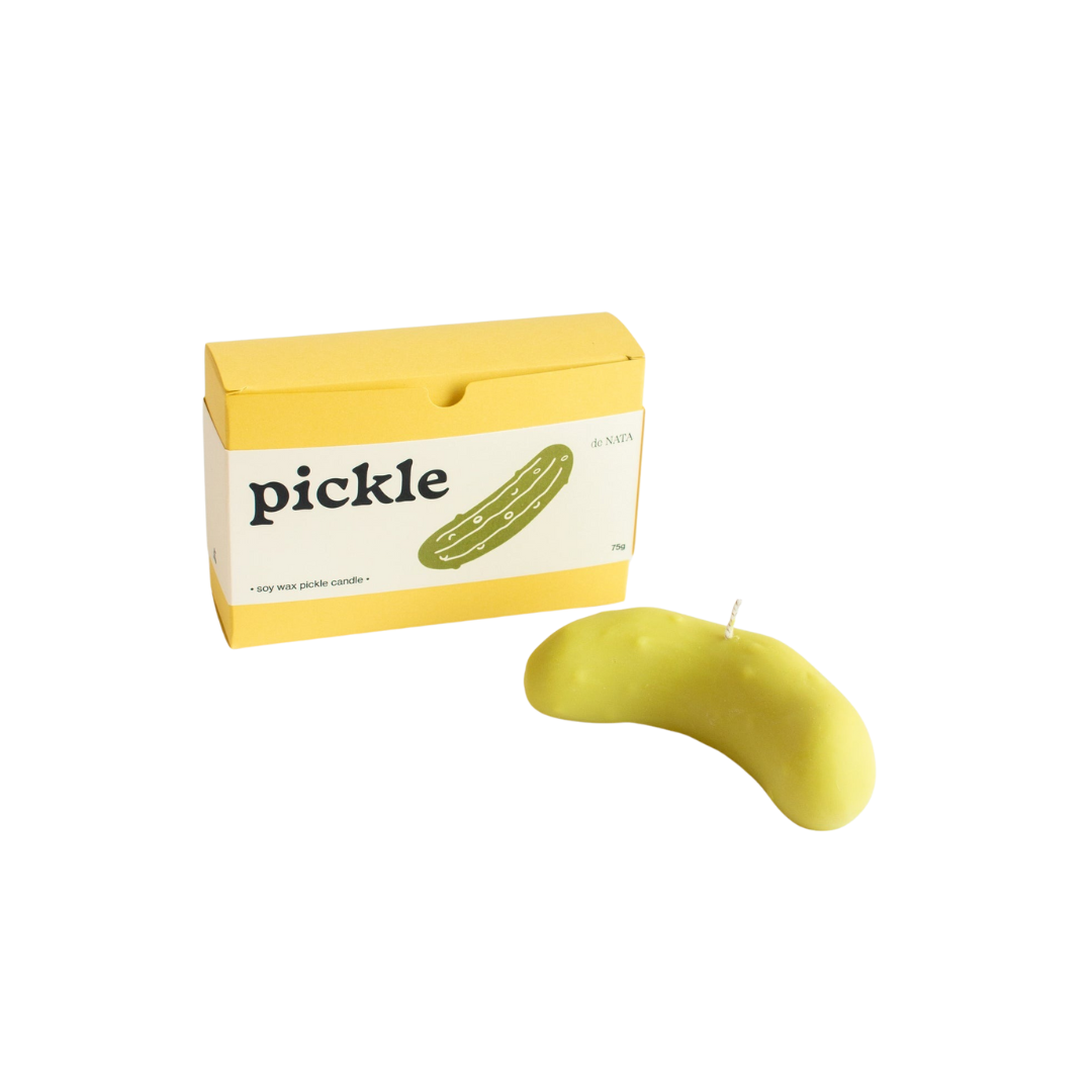 Pickle soy wax candle with jasmine, neroli, and orange blossom scent, shown with yellow matching packaging, handmade in the UK