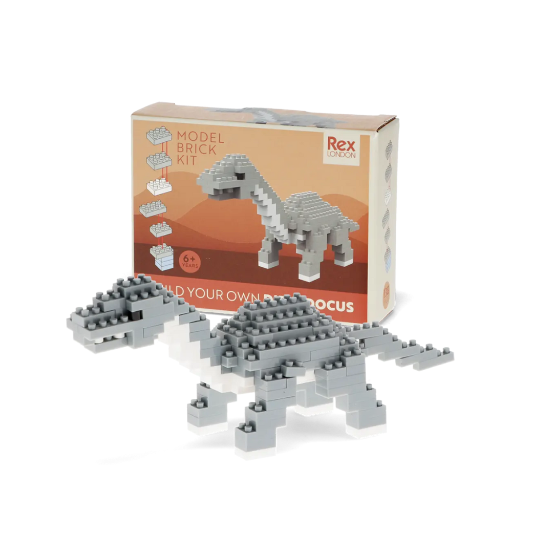 DIY Model Brick Building Kit with packaging, grey Diplodocus 128-piece dinosaur model brick kit for kids, creative and educational building toy, gift for children aged 6+