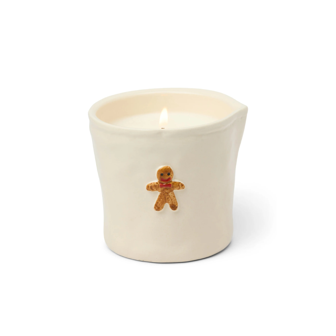 Gingerbread Embossed Ceramic Candle 8oz on white background – cozy autumn fragrance in reusable ceramic jar