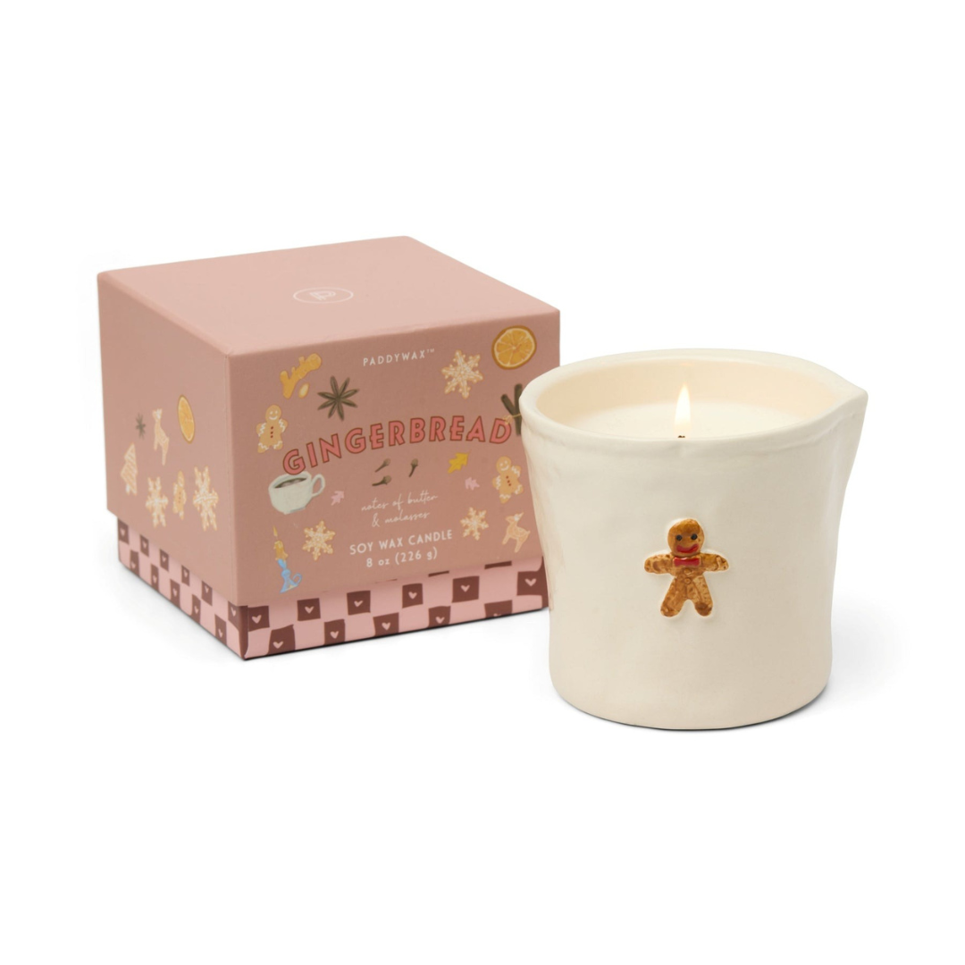 Gingerbread Embossed Ceramic Candle with sliding gift box – cozy seasonal fragrance and reusable vessel