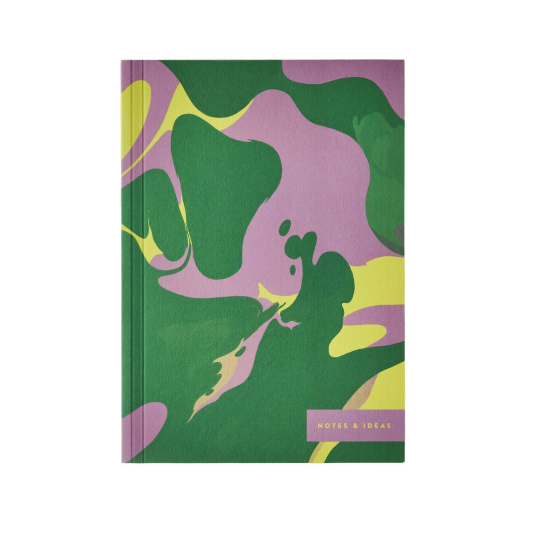 Reverie A5 Notebook Notes & Ideas with pastel marble cover on white background – UK-made notebook for journaling, sketching, and note-taking