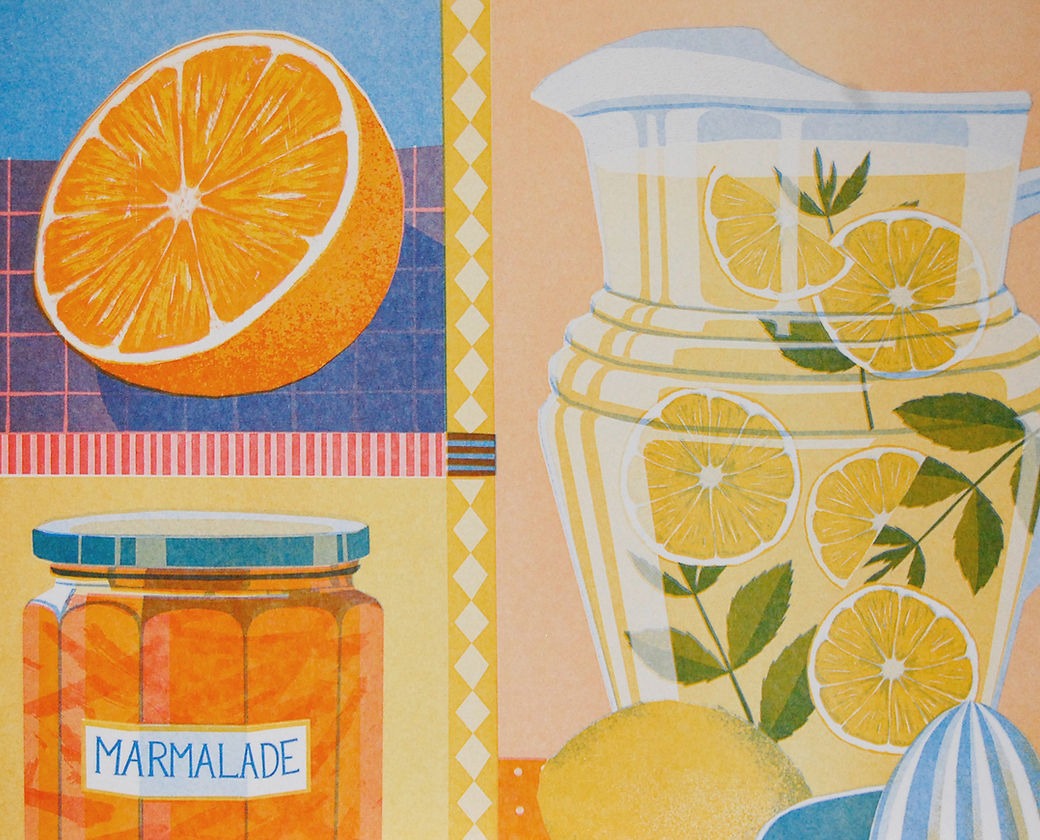 Orange &amp; Lemon Risograph A3 Unframed Print