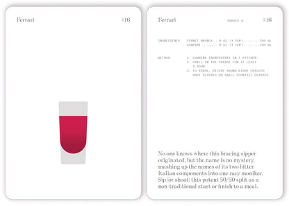  Ferrari cocktail recipe card showing ingredients and instructions