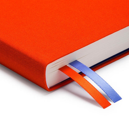 Fabric Daily Planner B6 in Orange – two ribbon markers and fabric cover detail