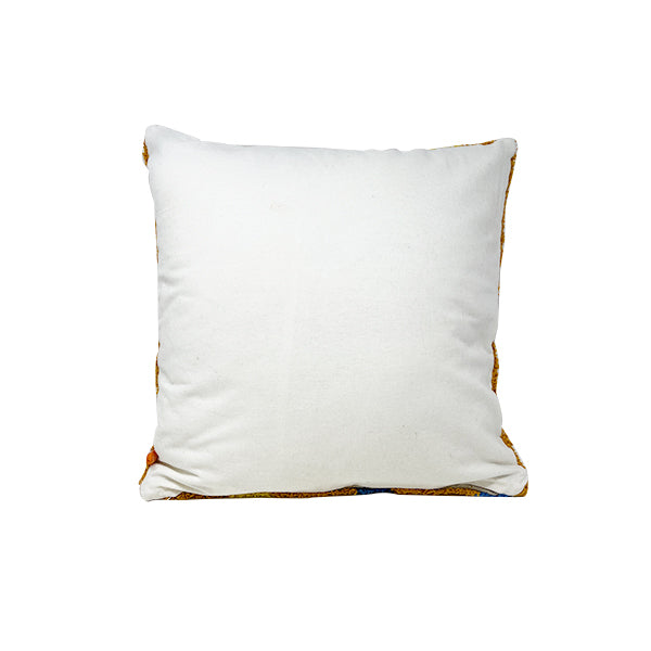 Hand-Tufted Cushion Blue, Yellow, Off White, Green 100% Cotton