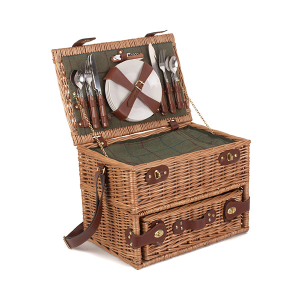 4 Person Green Tweed Drawer Hamper