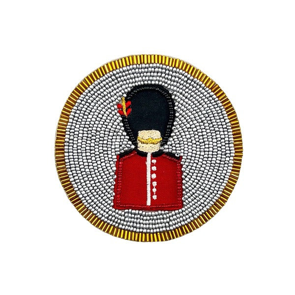 Beaded round coaster with London Royal Guard design, durable and stylish, ideal gift for London lovers and home decor