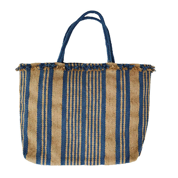 Natural Blue Handwoven Striped Bag