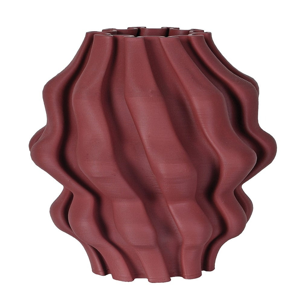 Burgundy Wave 3D-Printed Vase with flowing sculptural wave design, Height 220 mm, Diameter 230 mm