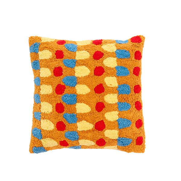 Hand-Tufted Cushion Brown, Red, Blue, Yellow 100% Cotton