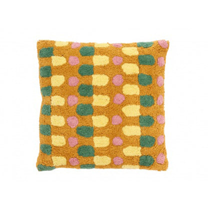 Hand-Tufted Cushion Rose, Green, Brown, Yellow 100% Cotton