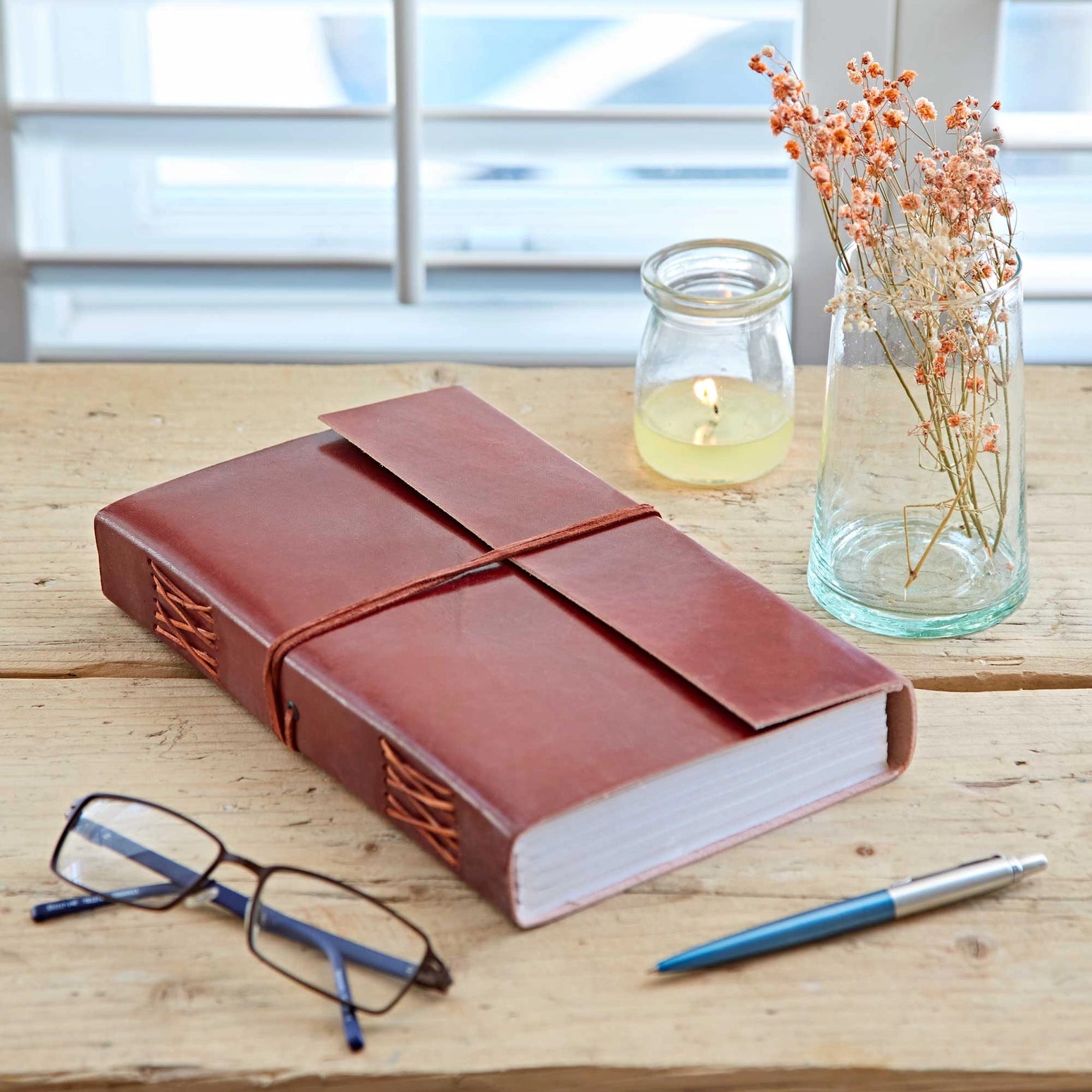 Distressed Leather Journal Red