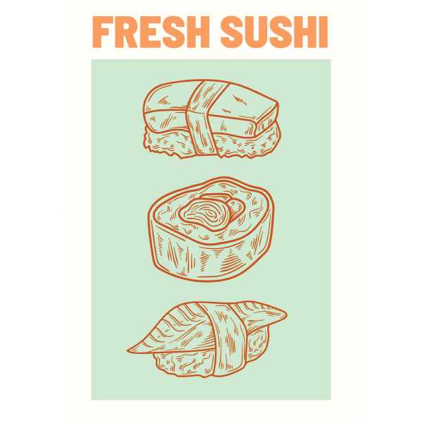 Green Fresh Sushi A4 Unframed Print